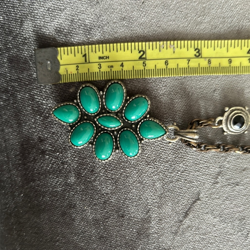 Lucky Brand Vintage Silver Color Necklace w/ Green, Red & Black Beads